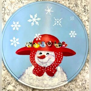 Wooden hand painted snowman wall plaque. 16”